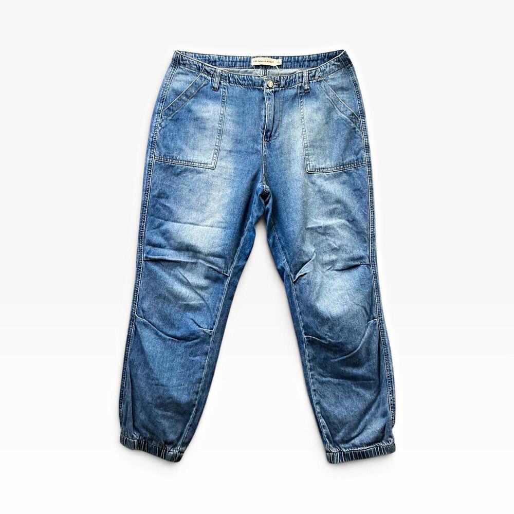Rebecca Minkoff Women's Light Wash Blue Denim Jogger Jeans Relaxed Fit L